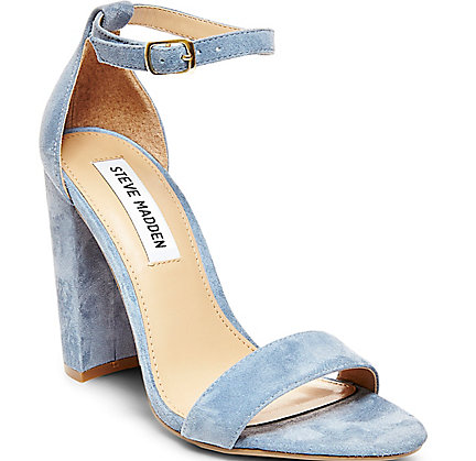 blue suede ankle strap heels