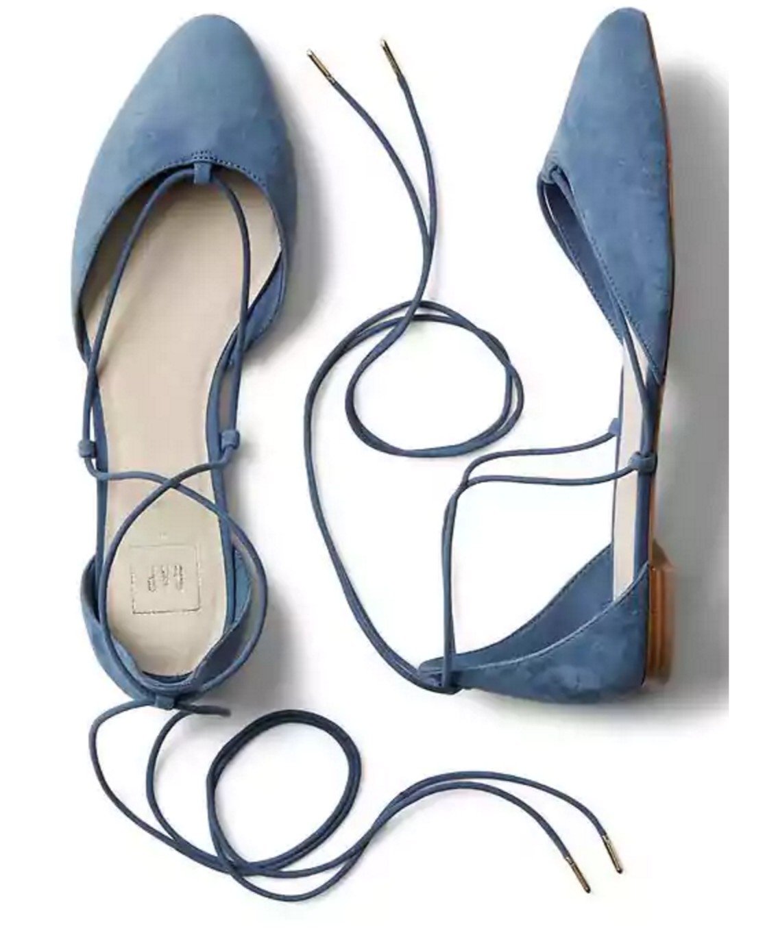 blue pointed wrap around flats
