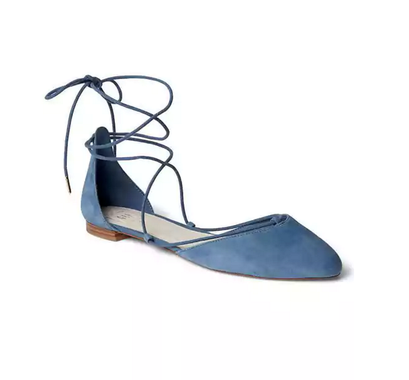blue pointed wrap around flats
