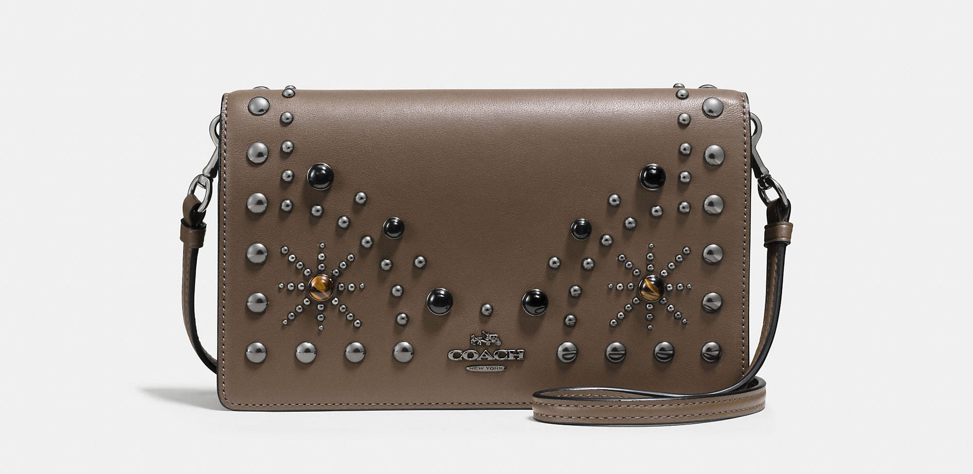 Coach studded bag in brown front view