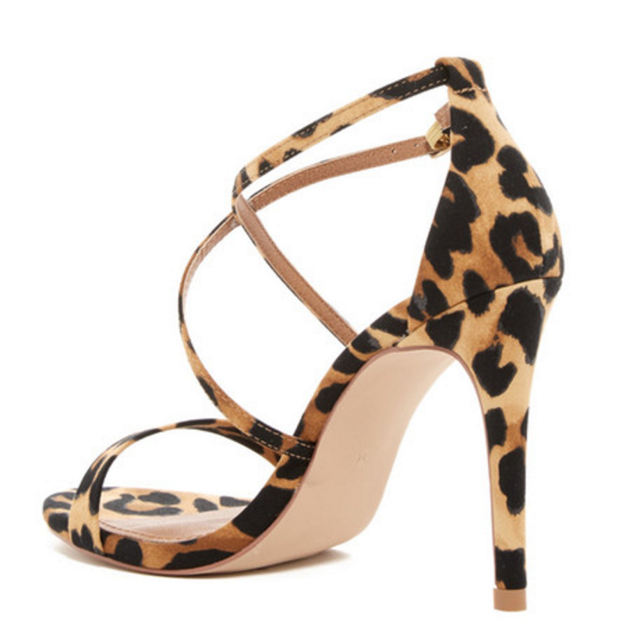 Steve Madden strappy leopard heeled sandals back view