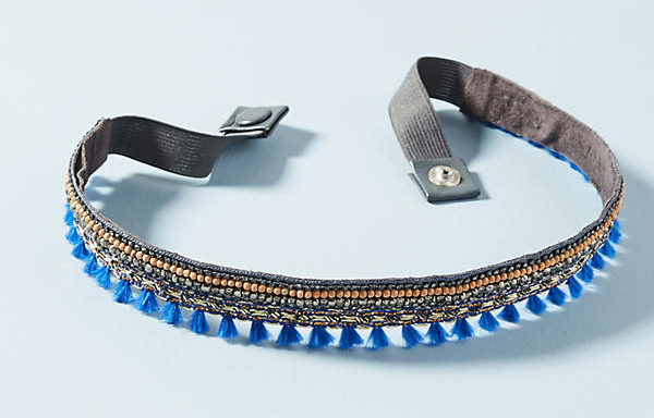 Anthropologie Anika Embellished belt with navy tassels