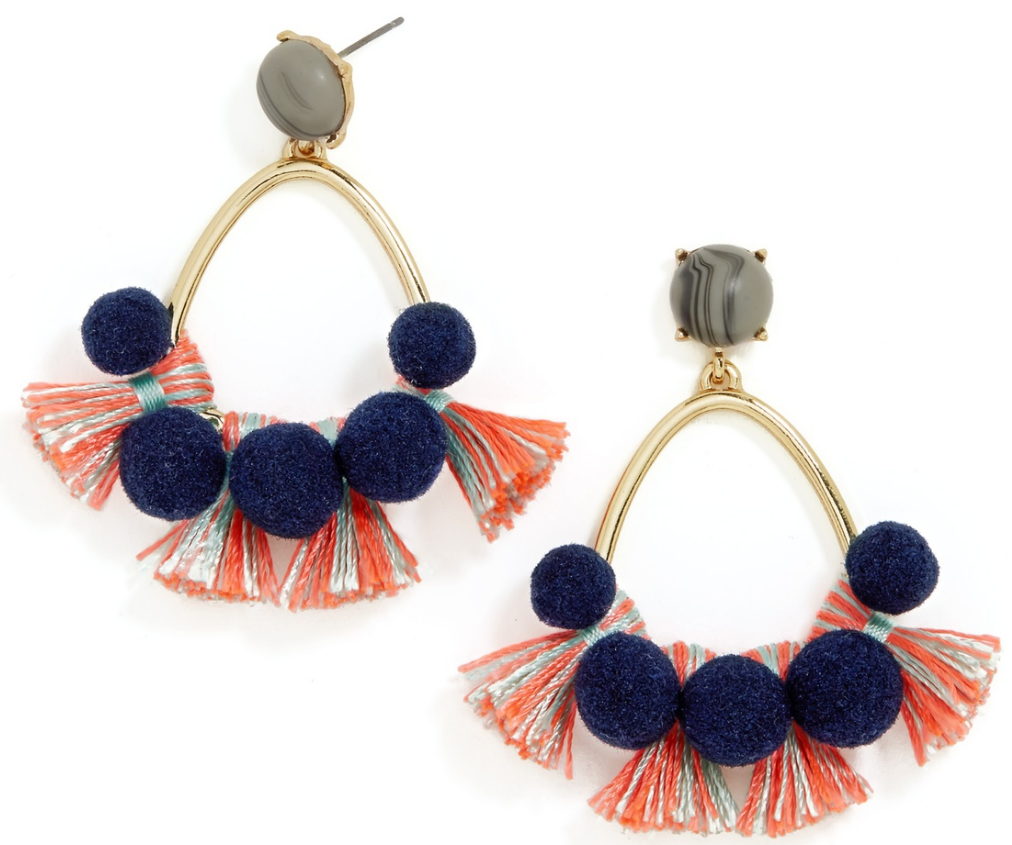 Bauble Bar navy blue pom pom and colorful tassel earrings
