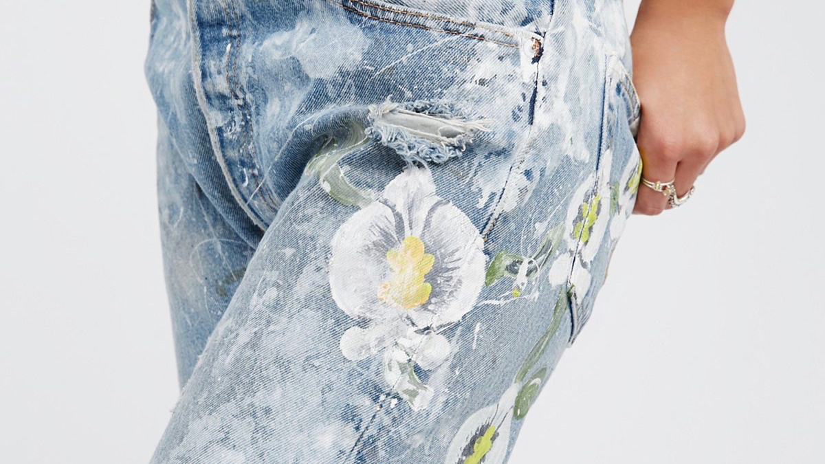 Free People painted orchid denim detail zoomed in