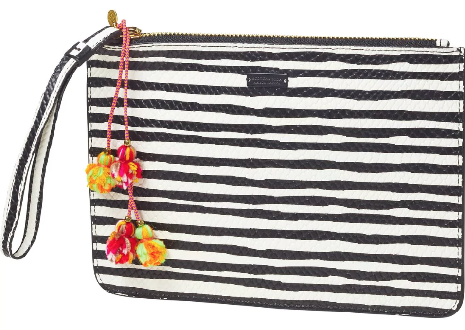 Scotch and Soda striped clutch with pom poms