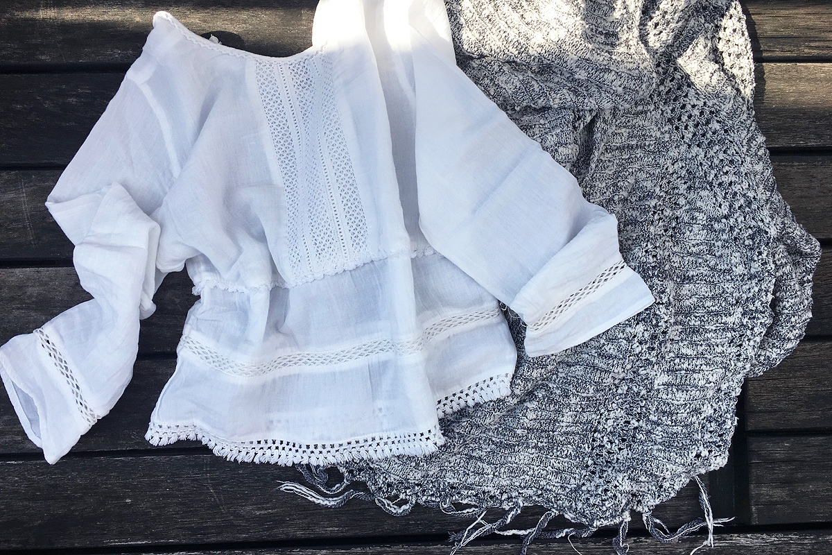 White shirt and grey sweater