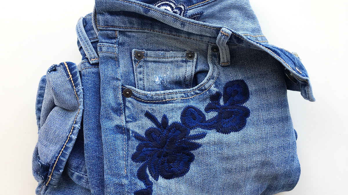 Blue denim with navy flowers