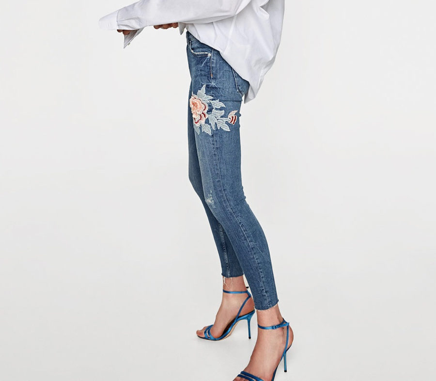Zara blue jeans with flower embroidery