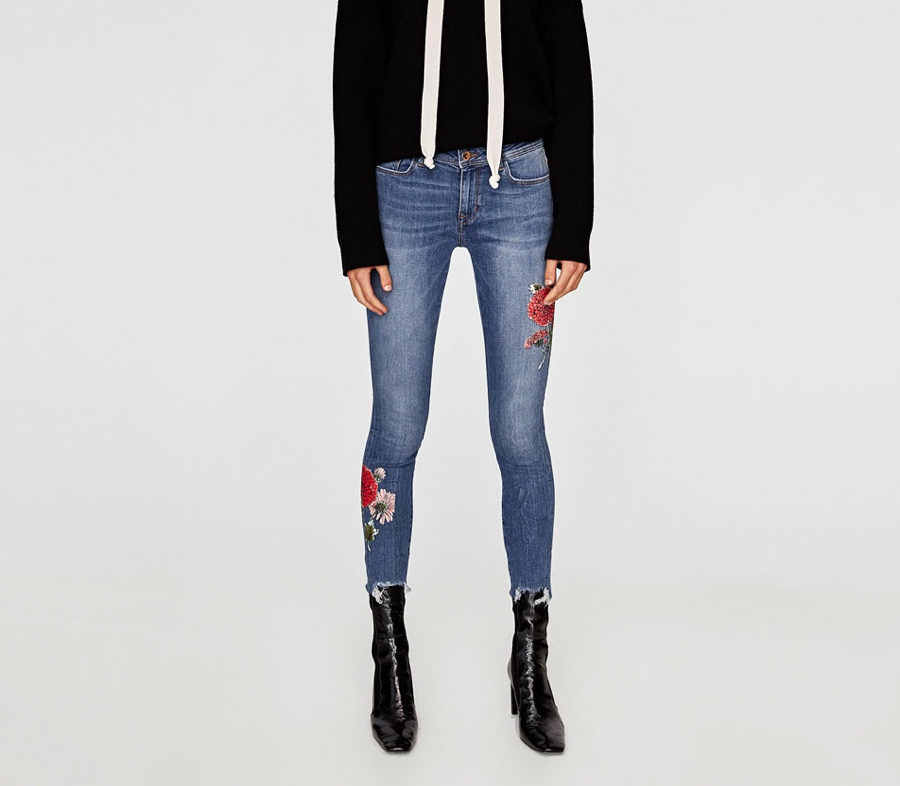Zara jeans with multi flower embroidery