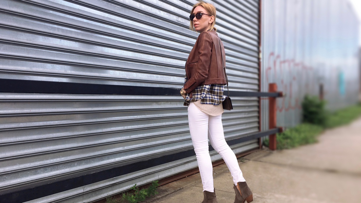 white denim biker jacket