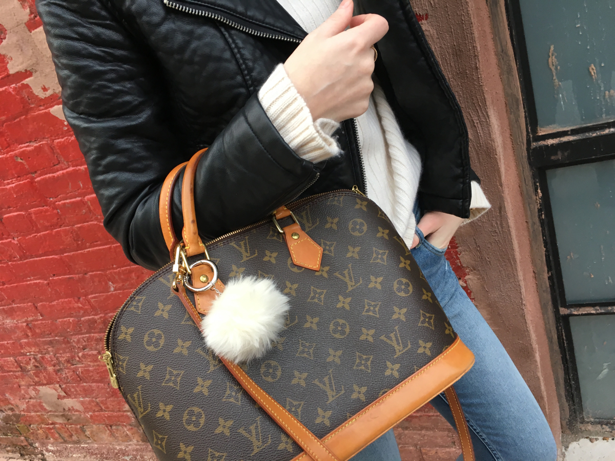 Sideways detail shot of leather bag