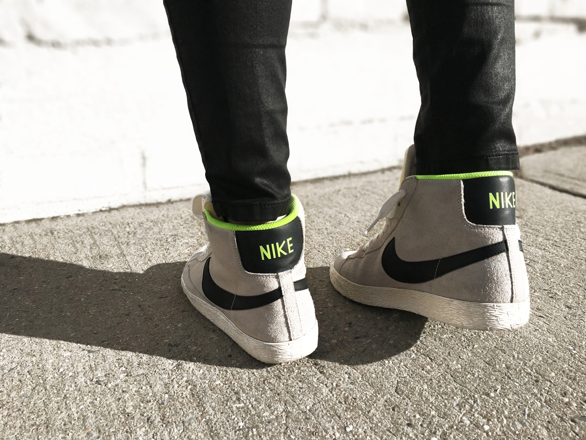 Close up back shot of Nike sneakers in grey