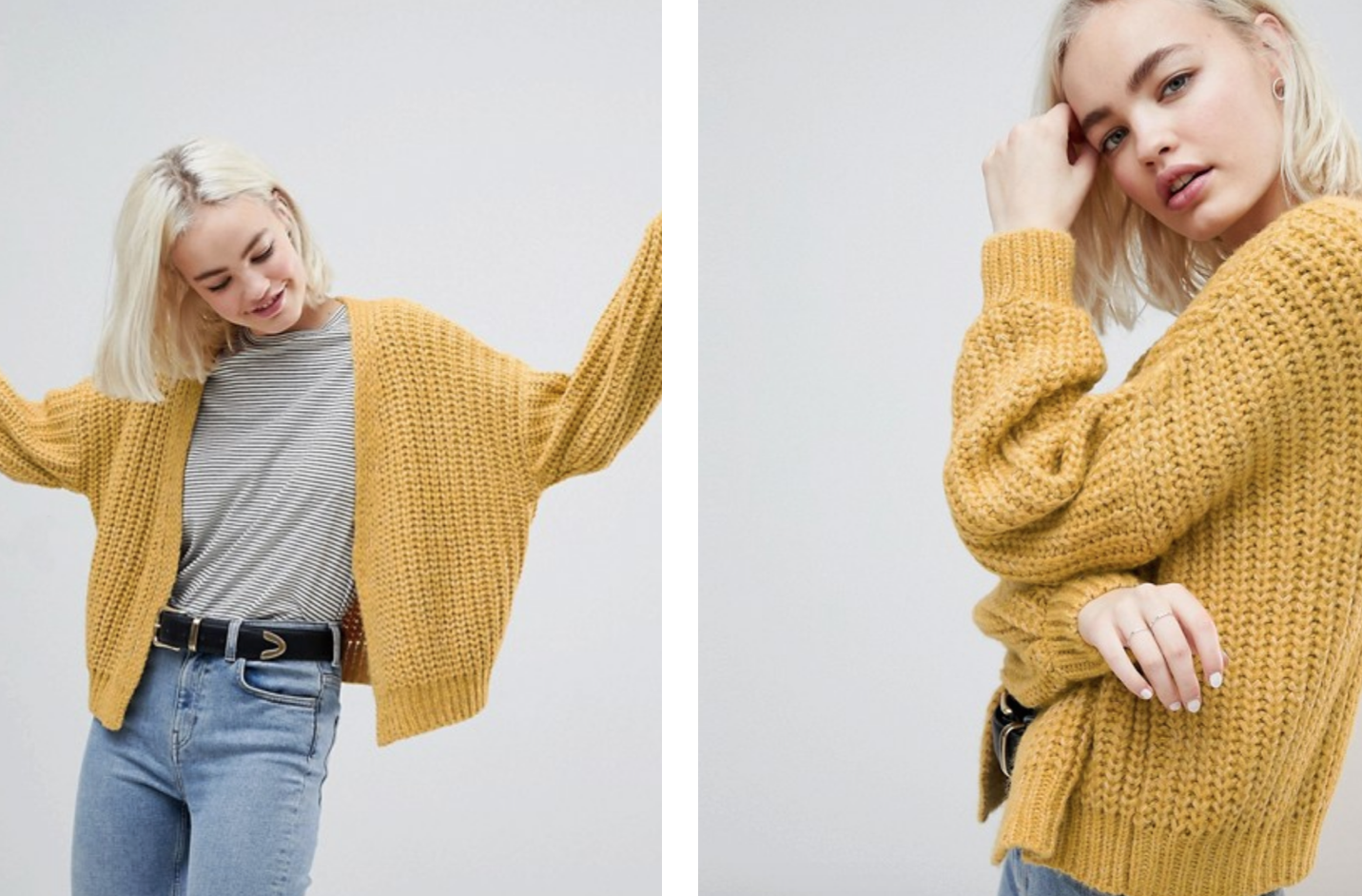 Model posing in yellow sweater from ASOS