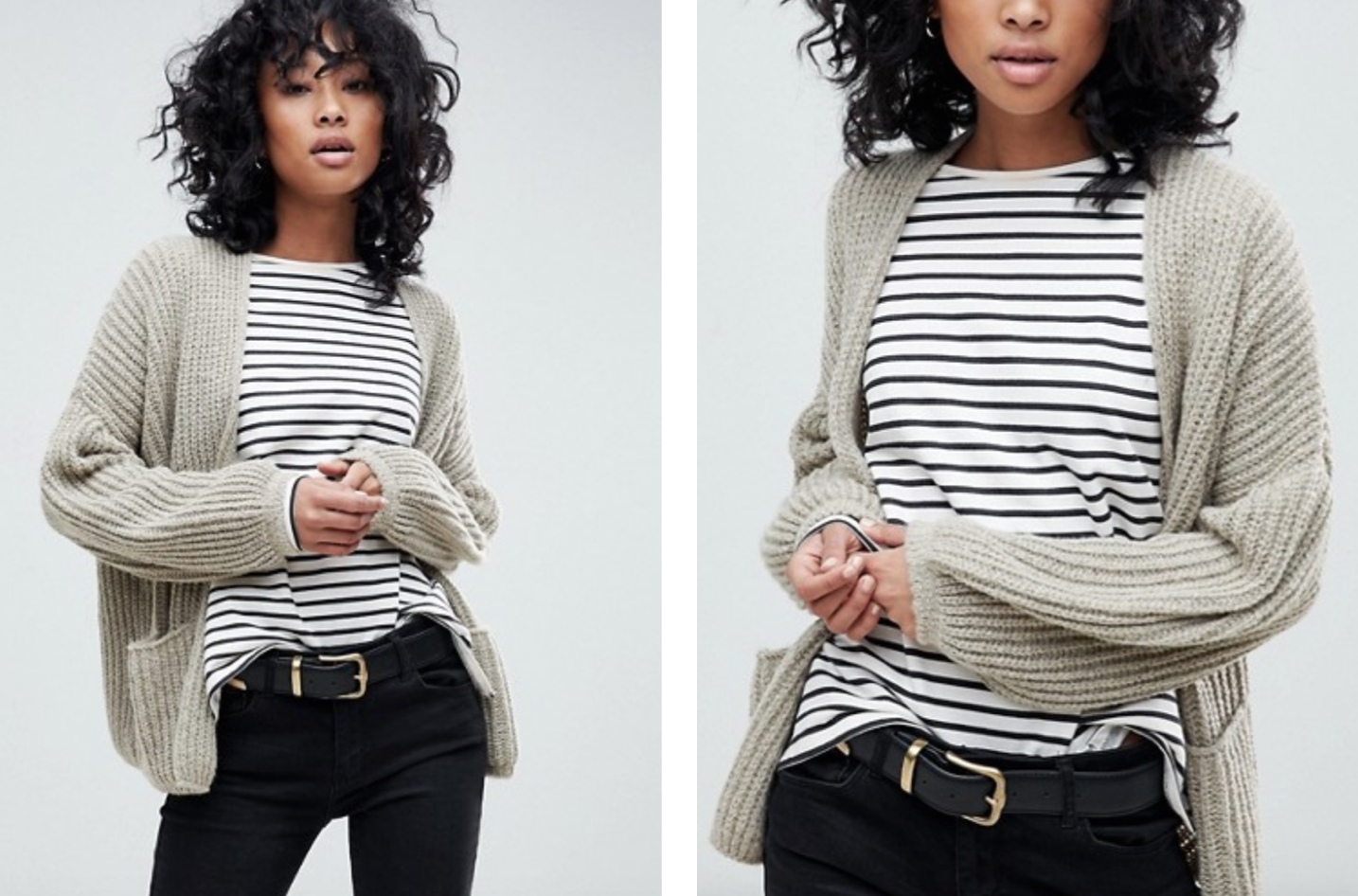 Model posing in knitted cardigan from ASOS