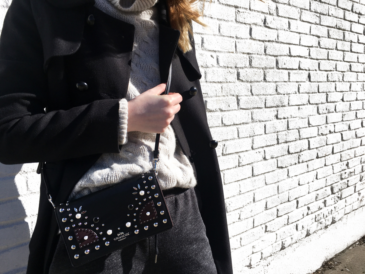 Detail shot of Coach crossbody bag