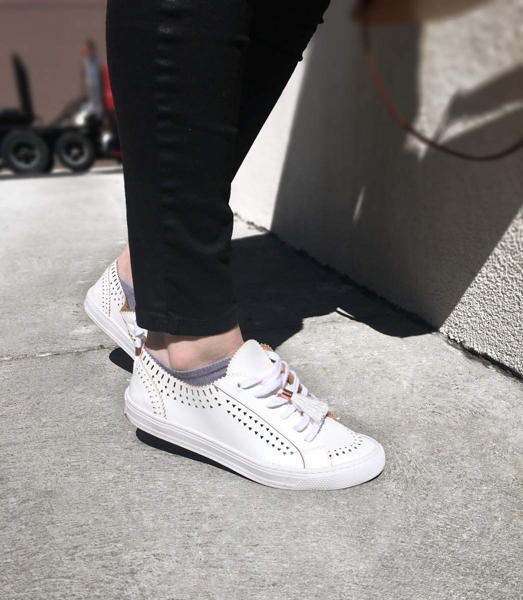 Detail shot of white sneaker