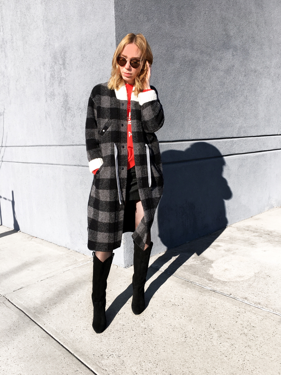 Woman wearing Isabel Marant coat in streetstyle photo