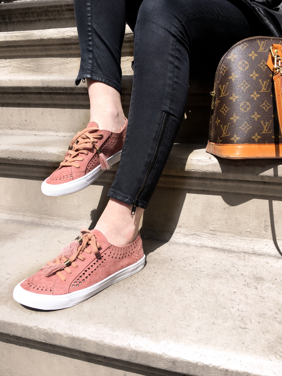 Detail shot of pink sneakers