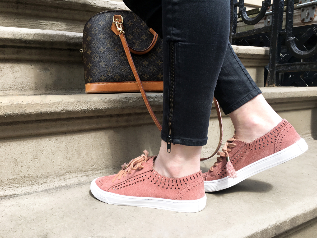 Side view of pink sneakers