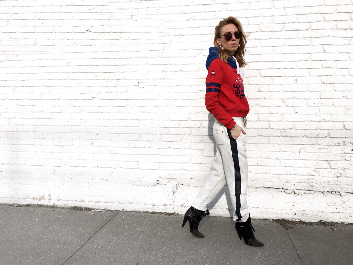 Woman walking posing in sweats