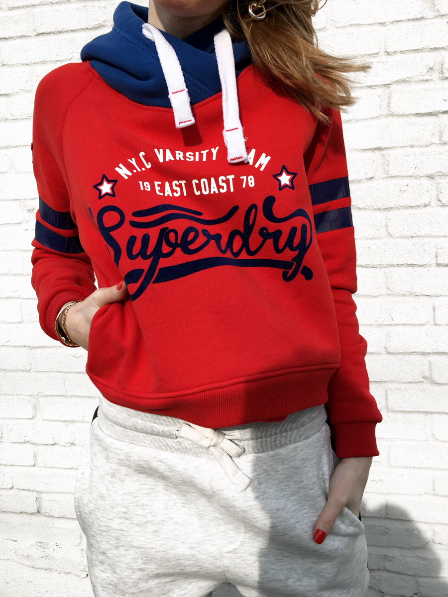 Detail shot of red Superdry sweatshirt