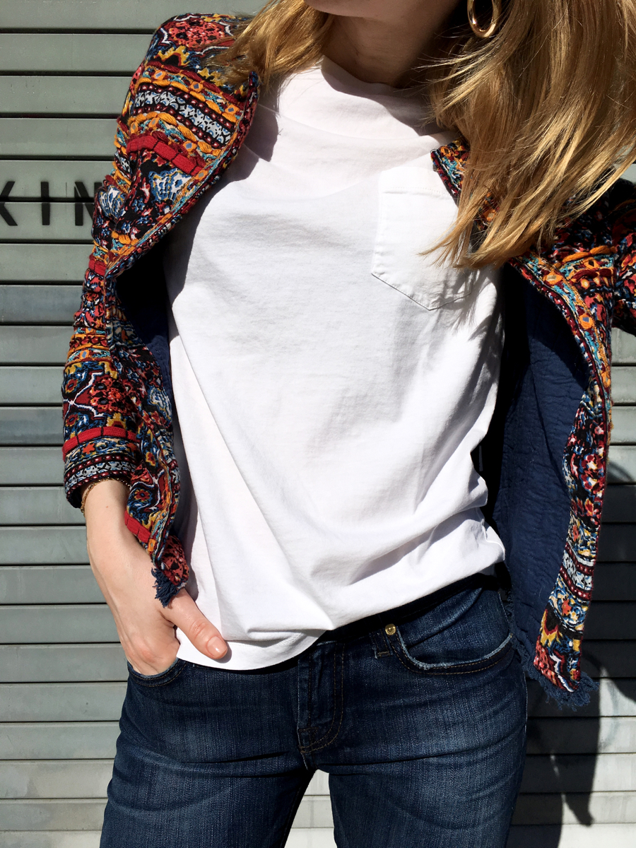 Front detail shot of embellished jacket