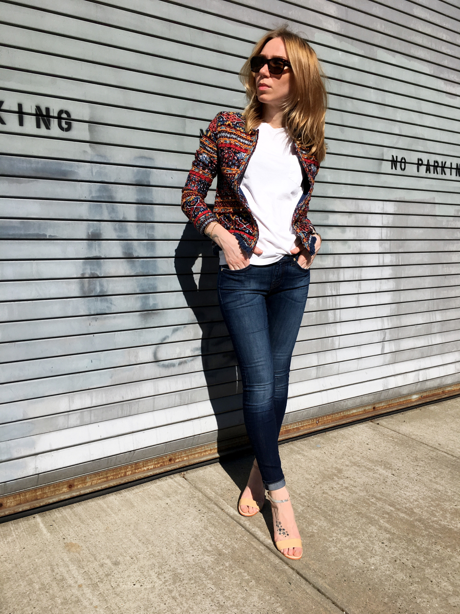 Woman posing in street style photo