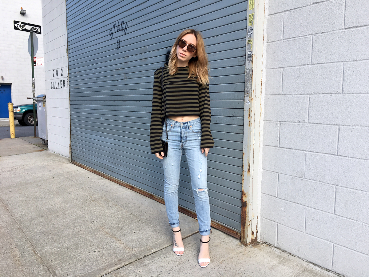 Woman posing in street style photo