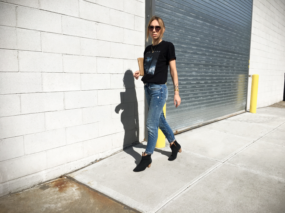 Woman walking in street style photo