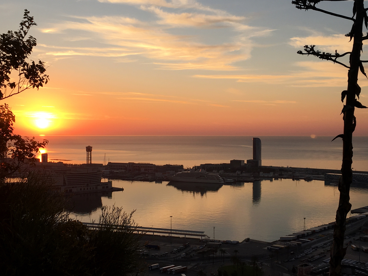 Sunrise in Barcelona overlooking water